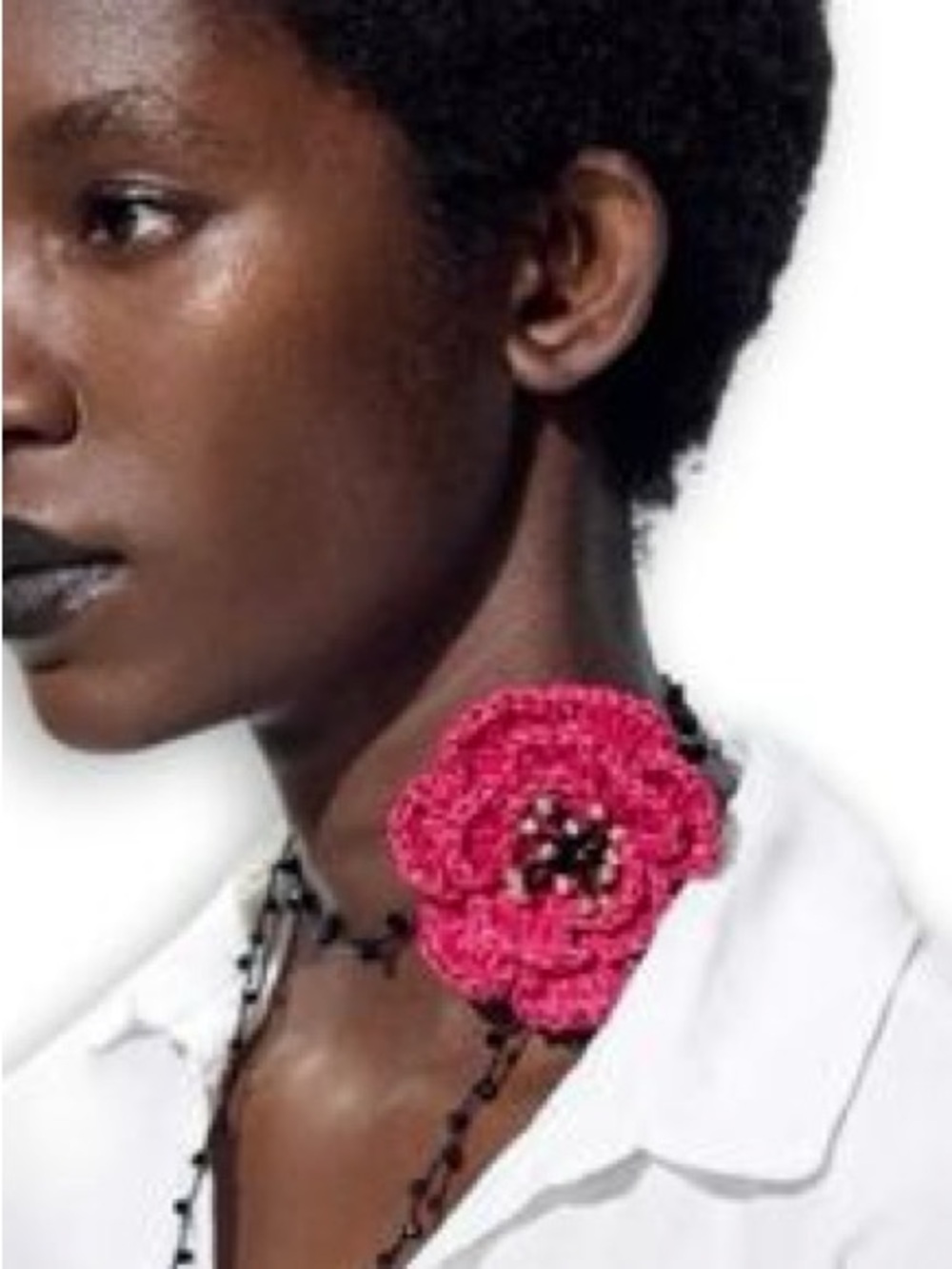 ZARA Raffia Flower Choker/Bracelet Black Beads and Glitter NWT